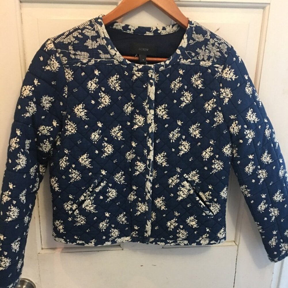 J. Crew quilted jacket navy floral NWT